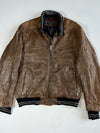 Andrew Marc Leather Bomber Jacket – Brown – Striped Rib Collar – (XL)