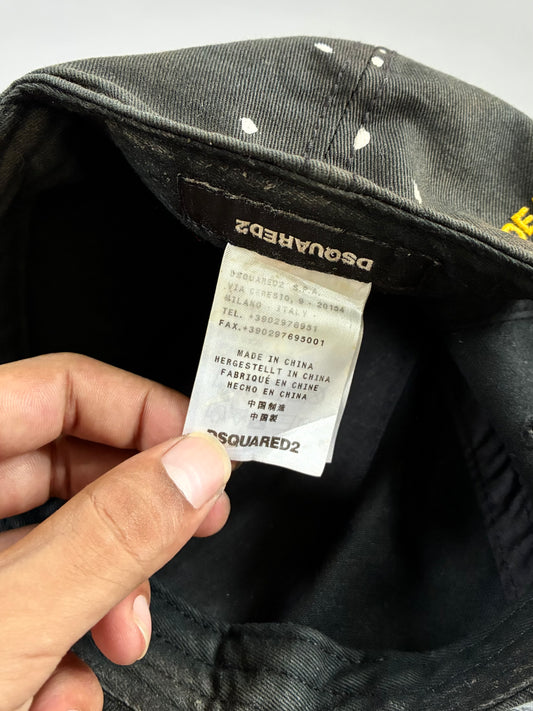 DSQUARED2 “Brothers 64/95” Cap – Distressed Black (Adjustable)