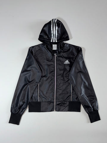 Adidas 3-Stripe Hooded Shell Track Jacket Black/Silver,((XS)