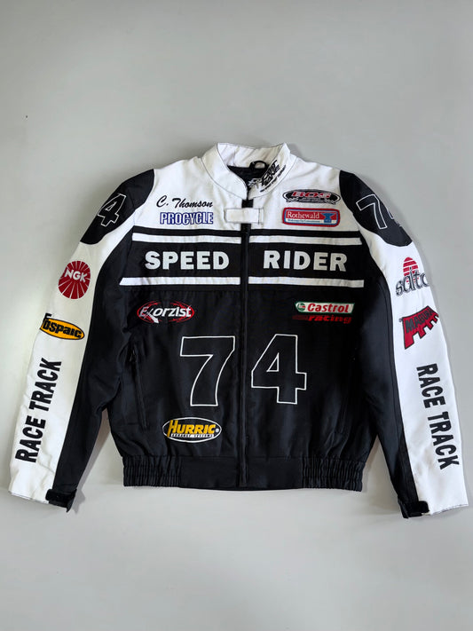 Fast Lane Speed Fighter 74 Street Equipment Racing Motorcycle Jacket Multi-Sponsor Patches (M)
