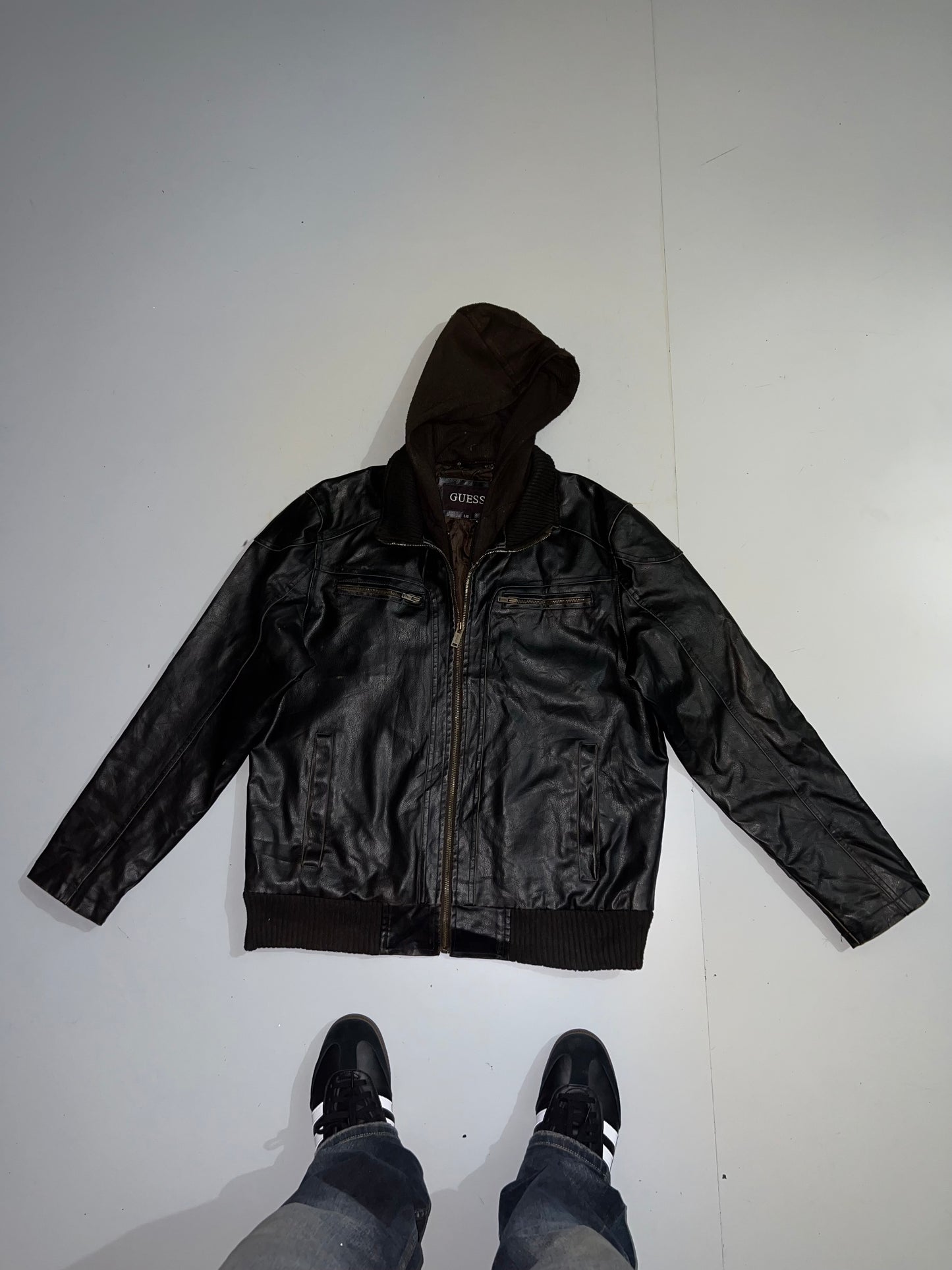 ZGuess Original Leather Jacket (RARE FIND) (Cap Removable) (L/XL)
