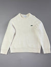 Lacoste Classic Fit Cream Ribbed Knit Crewneck Sweater (S)