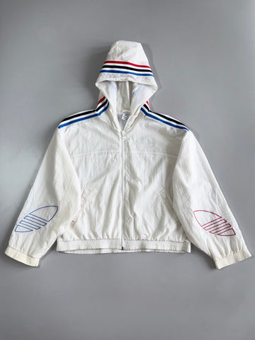 Adidas Originals Primegreen Windbreaker White Tri-Stripe Trefoil Hooded Oversized(M)