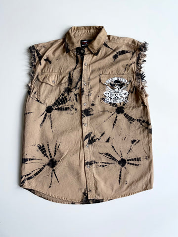 V-Twin Motorcycle Apparel Tie-Dye Cut-Off Shirt - Khaki (M/L)