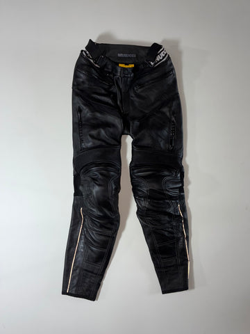 Vanucci Black Leather Motorcycle Racing Pants Knee Padded (W:24) (L:38)