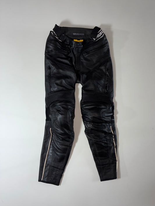Vanucci Black Leather Motorcycle Racing Pants Knee Padded (W:24) (L:38)