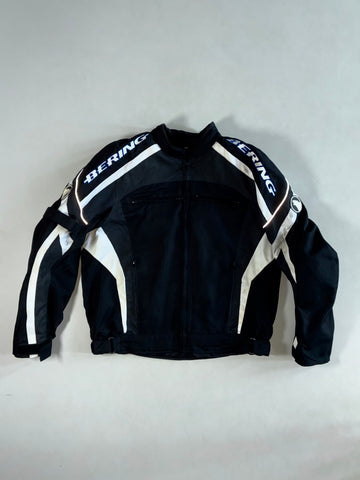 Bering Motorcycle Racing Jacket – Black / White – Reflective Padded (XL)