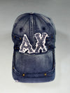 Valentino Rudy Italy Distressed Washed Denim Studded AX Patch Cap (Adjustable)