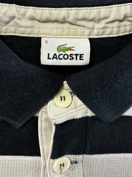 Lacoste Striped Long Sleeve Polo – Navy, Grey & Cream (M)