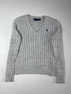 Polo Ralph Lauren Grey Cable Knit V-Neck Sweater  (S)