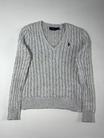Polo Ralph Lauren Grey Cable Knit V-Neck Sweater  (S)