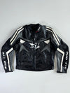 All One Vintage Black & Grey Genuine Leather Moto Racing Jacket (XL)
