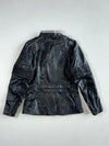 Vintage 80s Taurus Women’s Black Leather Moto Jacket – Grey Piping, (S/M)