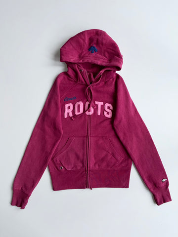 Roots Canada Magenta Full-Zip Hoodie with Felt Applique Logo – (XS)