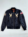 Schott NYC Black MA-1 Souvenir Bomber – Eagle Embroidery, US Navy & Flag Patches (M)