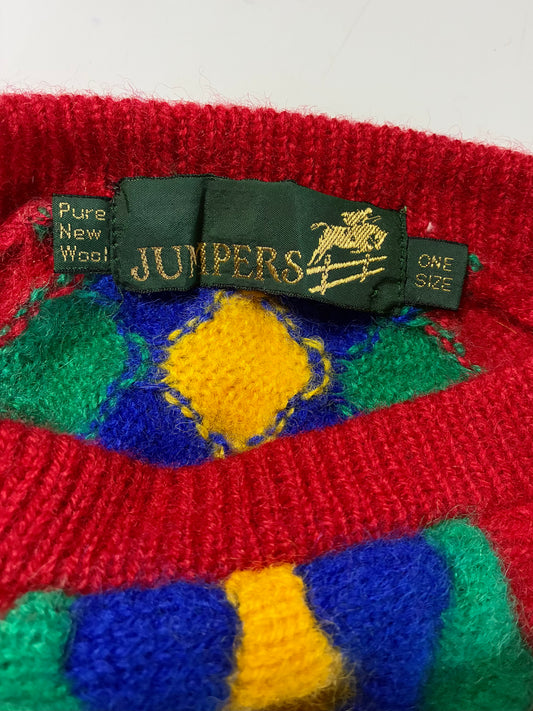 Vintage Jumpers 3D Textured Coogi-Style Wool Sweater – Multicolor  (XL)