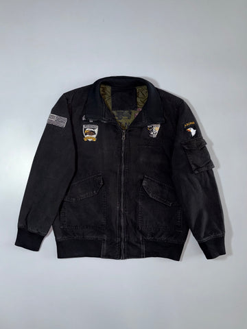 101st Airborne Military Patch Bomber Jacket  Multi-Patch Design (L)