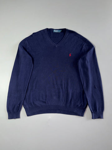 Polo by Ralph Lauren Navy V-Neck Knit Sweater (XL)