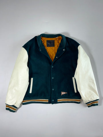 Vintage Levi's Wool Varsity Jacket – Green/Cream Leather Sleeves (2XL/3XL)
