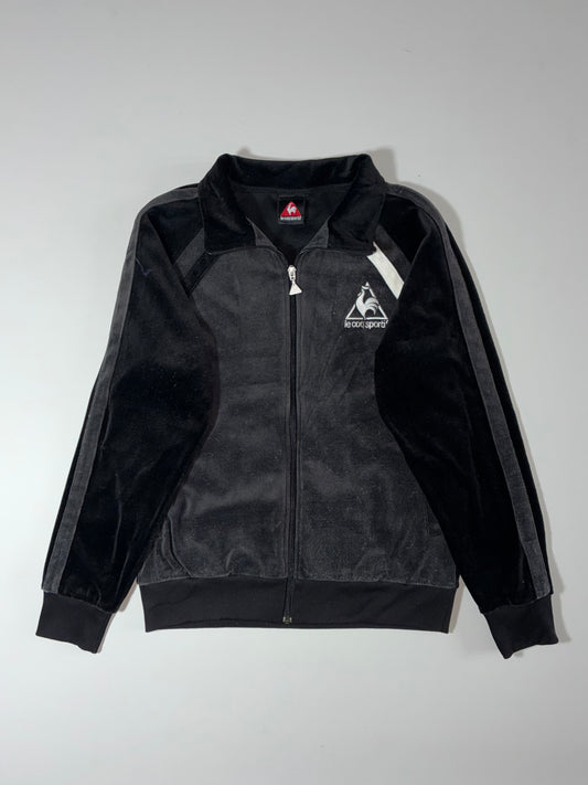 Le Coq Sportif Velour Track Jacket – Black, Vintage Style (S)