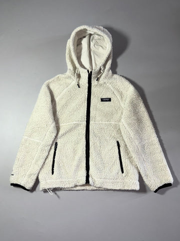 Le Coq Sportif White Sherpa Fleece Full-Zip Hooded Jacket (M)