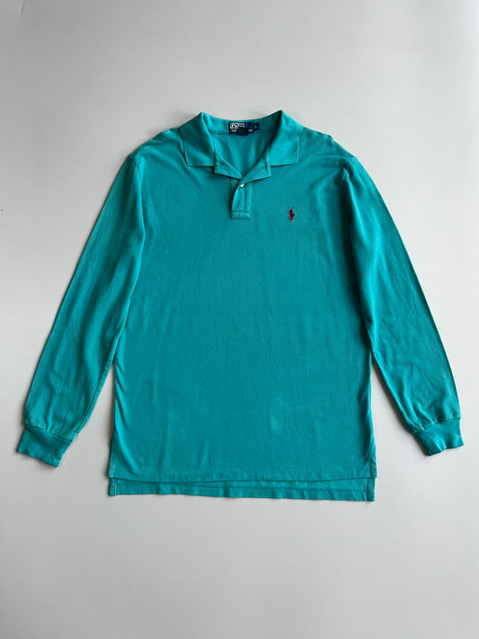 Polo by Ralph Lauren Vintage Long Sleeve Piqué Polo T-Shirt | Teal Green with Red Pony (XL)