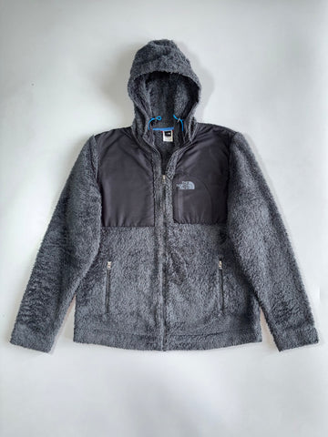 The North Face Men’s Grey Osito-Style High-Pile Sherpa Fleece Hooded Full-Zip Jacket with Ripstop Panels (L)