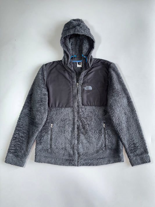 The North Face Men’s Grey Osito-Style High-Pile Sherpa Fleece Hooded Full-Zip Jacket with Ripstop Panels (L)