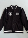 Stussy Worldwide Varsity Jacket  Black Cotton Bomber Style with City Print (L)