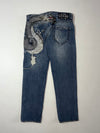 Vintage Guess Blue Embroidered Distressed Denim Jeans (W:30) (L:35)