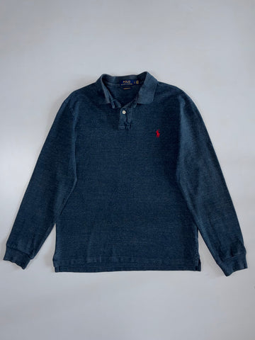 Polo Ralph Lauren Navy Marl Long Sleeve Polo Custom Slim Fit (M)