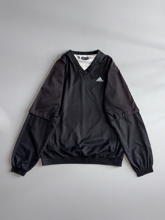 Adidas Black V-Neck Pullover Windbreaker  Silver Lined (XL)