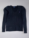 Polo Ralph Lauren Cable Knit V-Neck Sweater – Black (S)