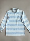 Vintage Polo Ralph Lauren Light Blue White Stripe Long Sleeve Polo T-Shirt (XL)
