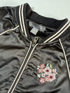 Suzy Shier Black Satin Embroidered Bomber Jacket (S/M)