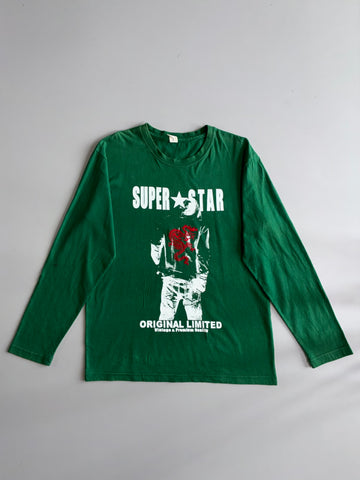 Vintage “Super Star” Dragon Graphic Long Sleeve Tee Green (M/L)
