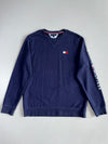 Tommy Hilfiger Flag Logo Navy Crewneck Sweatshirt Sleeve Print(XL)