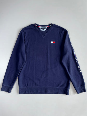 Tommy Hilfiger Flag Logo Navy Crewneck Sweatshirt Sleeve Print(XL)