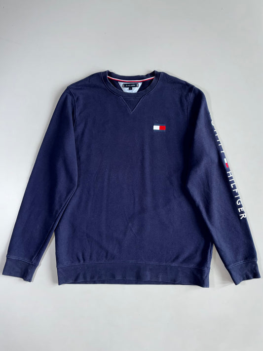 Tommy Hilfiger Flag Logo Navy Crewneck Sweatshirt Sleeve Print(XL)