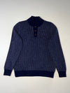 Brooks Brothers Red Fleece Navy Birdseye Knit Button Mock Neck Sweater (S)