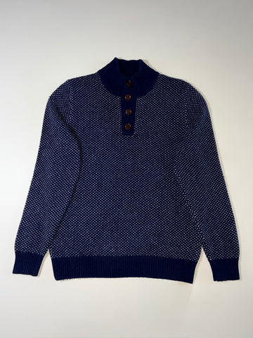 Brooks Brothers Red Fleece Navy Birdseye Knit Button Mock Neck Sweater (S)