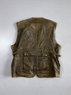 Vintage Olive Green Pure Leather Multi-Pocket Cargo Vest Utility (M/L)