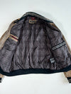 Andrew Marc Leather Bomber Jacket – Brown – Striped Rib Collar – (XL)