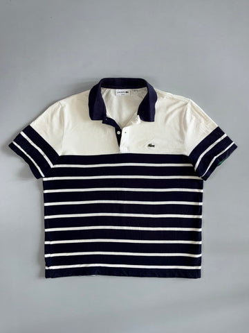 Lacoste Navy & White Striped Polo  Croc Logo | Slim Fit (L)