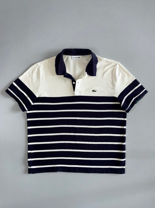 Lacoste Navy & White Striped Polo  Croc Logo | Slim Fit (L)