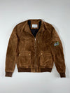Maddison | Brown Suede Bomber Jacket – "BRAT" Patch Flap Pocket | (M)