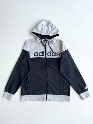Adidas Colorblock Linear Logo Zip Hoodie – Grey/Black (M)