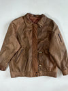 Vintage 80s Brown  Leather Bomber Jacket Gold Toggle Clasps, (XL)