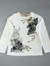 J950 Japanese Folding Fan & Peony Print Long Sleeve Tee (L)