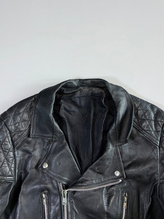 Vintage Quilted-Shoulder Leather Moto Jacket (S/M)